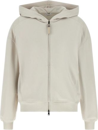 Brunello Cucinelli Hooded Sweatshirt van gladde katoen French Terry - Dames - Vesten met rits - Beige - S - Katoen - Hoodies & sweatvesten