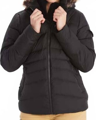 Marmot Ithaca Lightweight Faux Fur Trim Puffer Jacket In Black