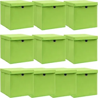 vidaXL Cajas De Almacenaje Con Tapas 10 Uds Tela Verde 32x32x32 Cm Vidaxl