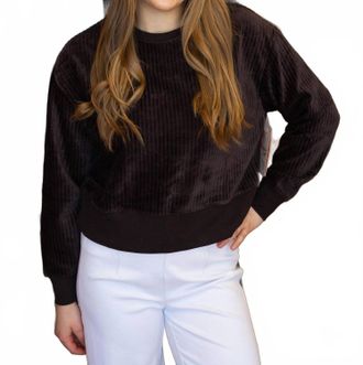RD Style Louise Rib Velour Pullover Top In Dark Brown