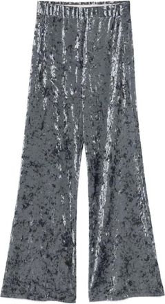 Forte_Forte Broeken, Dames, Grijs, L, Wijde broek van crushed velvet