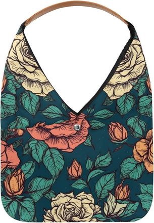 Generic Rose Art Reusable Lightweight Grocery Bags - Foldable Into Compact Pouch, Washable & Sturdy, Multipurpose for Shopping and Travel