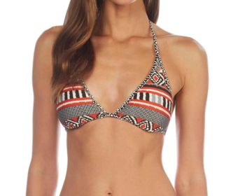 Kenneth Cole Reversible Triangle Bikini Top In Tribal Beat Red Orange