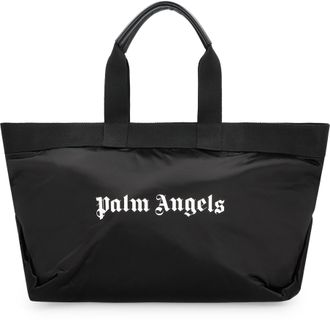 Palm Angels Mens Nylon Tote Bag With Logo Print Black Polyamide