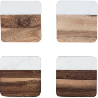 Twine Marble & Acacia Coasters Set of 4 in White at Nordstrom