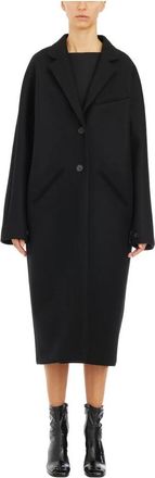 Courr&egrave;ges Lange Cocoon Jas van Wol - Dames - Mantel - Zwart - M - Wol - Jassen