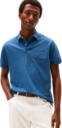 Tommy Hilfiger Mens Short Sleeve Polo Shirts in Classic Fit with Stretch and Organic Pique Cotton, Aegean Sea, Medium