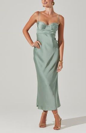 ASTR the Label Florianne Lace Trim Satin Slipdress in Sage at Nordstrom Rack, Size Medium