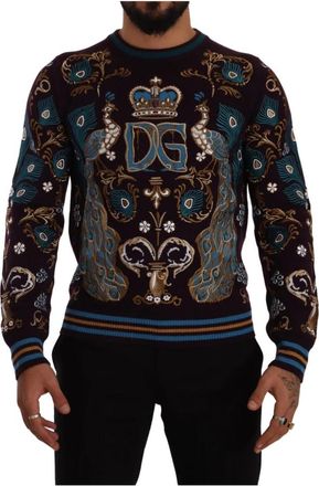 Dolce & Gabbana Prachtige Bordeaux Crewneck Sweater - Heren - Sweatshirts - Veelkleurig - XS - Kasjmier - Hoodies & sweatvesten