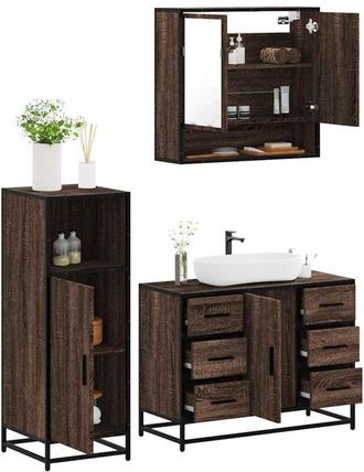 vidaXL Vidaxl - Set De Muebles Ba&ntilde;o 3 Pzas Madera Contrachapada Roble Marr&oacute;n