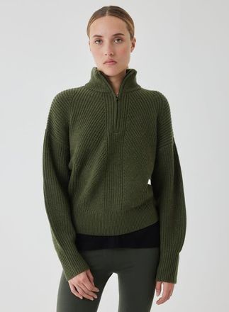 Majestic Filatures Merino Rib Half Zip Mock Neck in Kaki at Nordstrom, Size 4