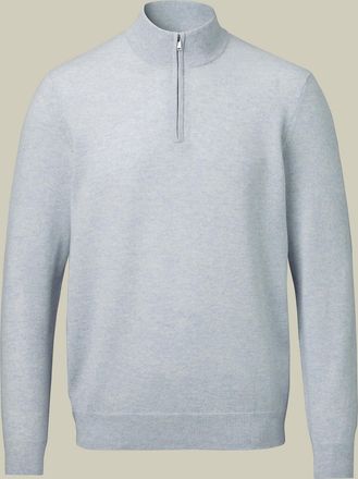 CHARLES TYRWHITT Pure Cashmere Zip Neck Jumper - Ice Blue Size Large by Charles Tyrwhitt