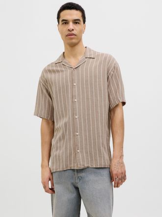 Jack & Jones Kurzarmhemd JACK & JONES JJEENZO STRIPE RESORT SHIRT SS SN, Herren, Gr. XS, N-Gr, beige (crockery), Web, Obermaterial: 100% Baumwolle, gestreift, rela