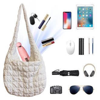 Generic Cymwer Quilted Pleated Shoulder Bag Large Crossbody Bag Cloud Bags for Women (White)