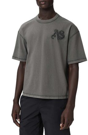 AllSaints Insignia Logo Appliqu&eacute; Organic Cotton T-Shirt in Washed Black at Nordstrom, Size Xx-Large