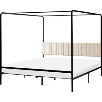 Beliani Letto a baldacchino doppio in metallo con struttura metallica e testiera imbottita 180 x 200 cm nero Dannemois