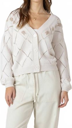 Dex Clothing Embroidered Pointelle Cardigan In Natural
