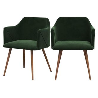 Rendez-Vous D&eacute;co Set de 2 sillas con reposabrazos de terciopelo verde oscuro