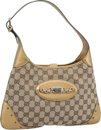 Gucci Vintage Jackie O Chain Hobo Gg Canvas And Leather Beige Canvas Handbag (Pre-Owned)