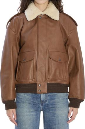 Saint Laurent Jassen, Dames, Bruin, M, Wol, Blouson Aviateur