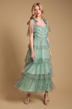 Oasis Womens Tiered Tie Strap Maxi Dress - Multicolour - Size 12 UK