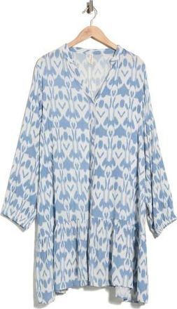 Boho Me Ikat Long Sleeve Cover-Up Dress in White/Blue at Nordstrom Rack, Size 2X