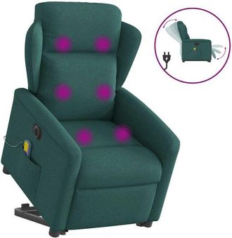 vidaXL Vidaxl - Sill&oacute;n Masaje El&eacute;ctrico Reclinable Elevable Tela Verde Oscuro