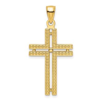 Diamond2Deal 14k Yellow Gold Polished Beaded Cross Pendant