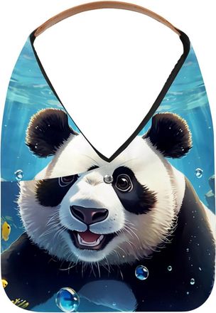 Generic Lovely Panda Swims Underwater Reusable Lightweight Grocery Bags - Foldable Into Compact Pouch, Washable & Sturdy, Multipurpose for Shopping and Travel