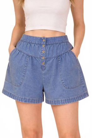 Very J Button Down Jean Shorts In Mineral Washed Chambray