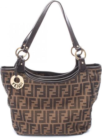 Fendi Brown Canvas Leather Handbag Tote Bag (Pre-Owned)