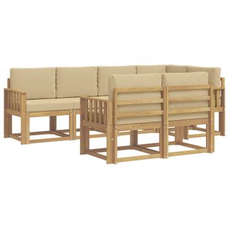 vidaXL Conjunto De Sof&aacute;s De Exterior Con Coj&iacute;n 7 Pcs Y Beige Poli&eacute;ster Vidaxl