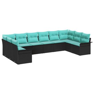 vidaXL Conjunto De Sof&aacute; De Jard&iacute;n 10 Pcs Negro Rat&aacute;n Sint&eacute;tico Vidaxl