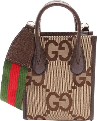 Gucci Borsa a tracolla Jumbo mini in tela GG con decorazione Web 2000-2015 - Marrone