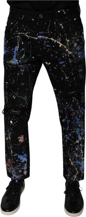 Dolce & Gabbana Color Splash Katoenen Skinny Denim Jeans - Dames - Cropped Jeans - Zwart - M - Katoen - Jeans
