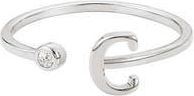 Adornia Cubic Zirconia Initial Adjustable Band Ring in Silver-C at Nordstrom Rack