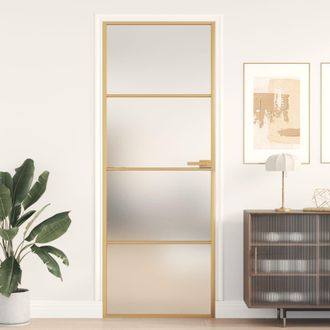 Berkfield Home Interior Door Slim Golden 76x201.5 cm Tempered Glass & Aluminium in Black