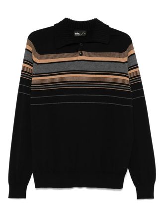 Kolor striped polo shirt - men - Wool/Cotton - 5 - Black