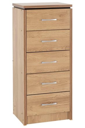 Seconique Charles 5 Drawer Narrow Chest in Light Brown