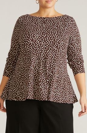 Universal Standard Cassandra Long Sleeve Jersey Top in Brown/White Dot at Nordstrom, Size Xl