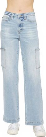 Judy Blue High Waist Cargo Wide Leg Denim Jeans In Light Blue