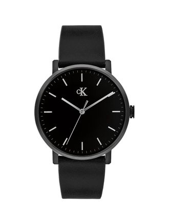 Calvin Klein Mens Minimalist Monogram Leather Strap Watch - Black - OS