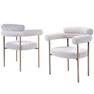 Best Master Furniture Beren Cream Boucle Fabric Dining Chair with Gold Leg, Set of 2