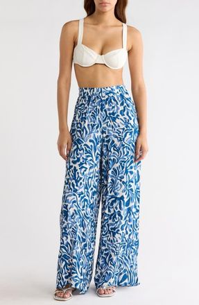 Elan Print Wide Leg Pants in Blue Carolina at Nordstrom, Size Medium
