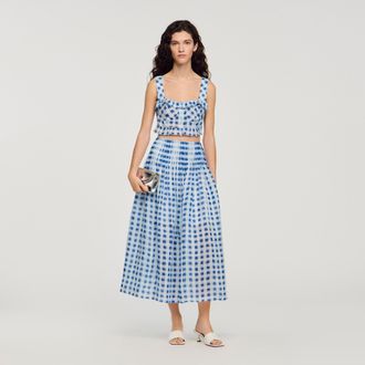 Sandro Long gingham linen skirt