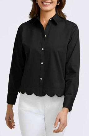 Foxcroft Scarlett Scallop Hem Button-Up Shirt in Black at Nordstrom, Size X-Large