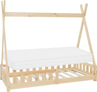 ML Design Ml-design - Cama Infantil Tipi Natural Con Colch&oacute;n De Espuma Fr&iacute;a 80x160 Cm Protecci&oacute;n Antica&iacute;da Somier Estructura Listones De Madera Maciza De Pino P