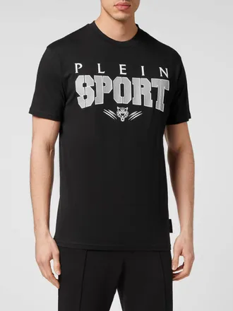 Plein Sport Slim Fit Cotton T-Shirt with Contrast Printed Logo