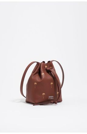 Bimba & Lola Small Palms print leather Carlino bucket bag in Nut at Nordstrom