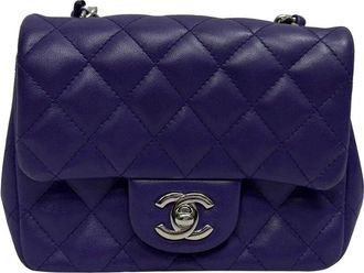 Chanel Purple Lambskin Leather Mini Classic Square Flap Shoulder Bag (Authentic Pre-Loved)